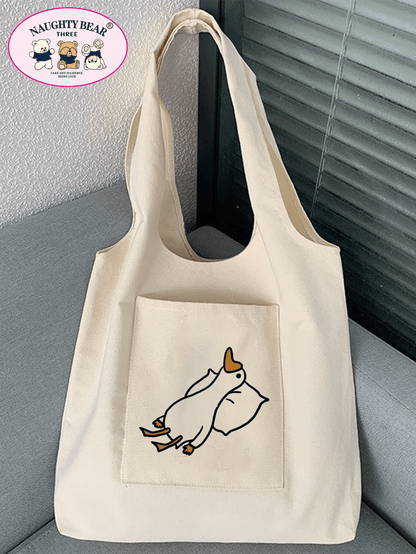 Fashionable And Versatile Duck Printed Women's Tote Bag,School Bag,Large Capacity,Portable,For Teen Girls Women College Students,White-Collar Workers,Perfect For Work,Back To School,Middle School,High