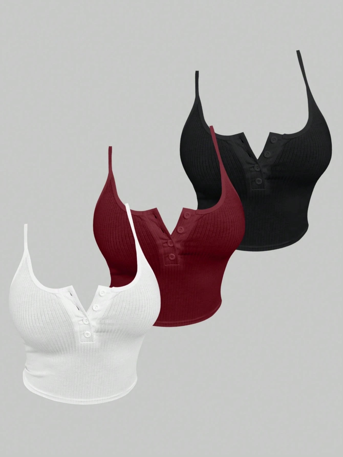 Femesol Women Summer Split Button Camisole With Multiple Colors Set