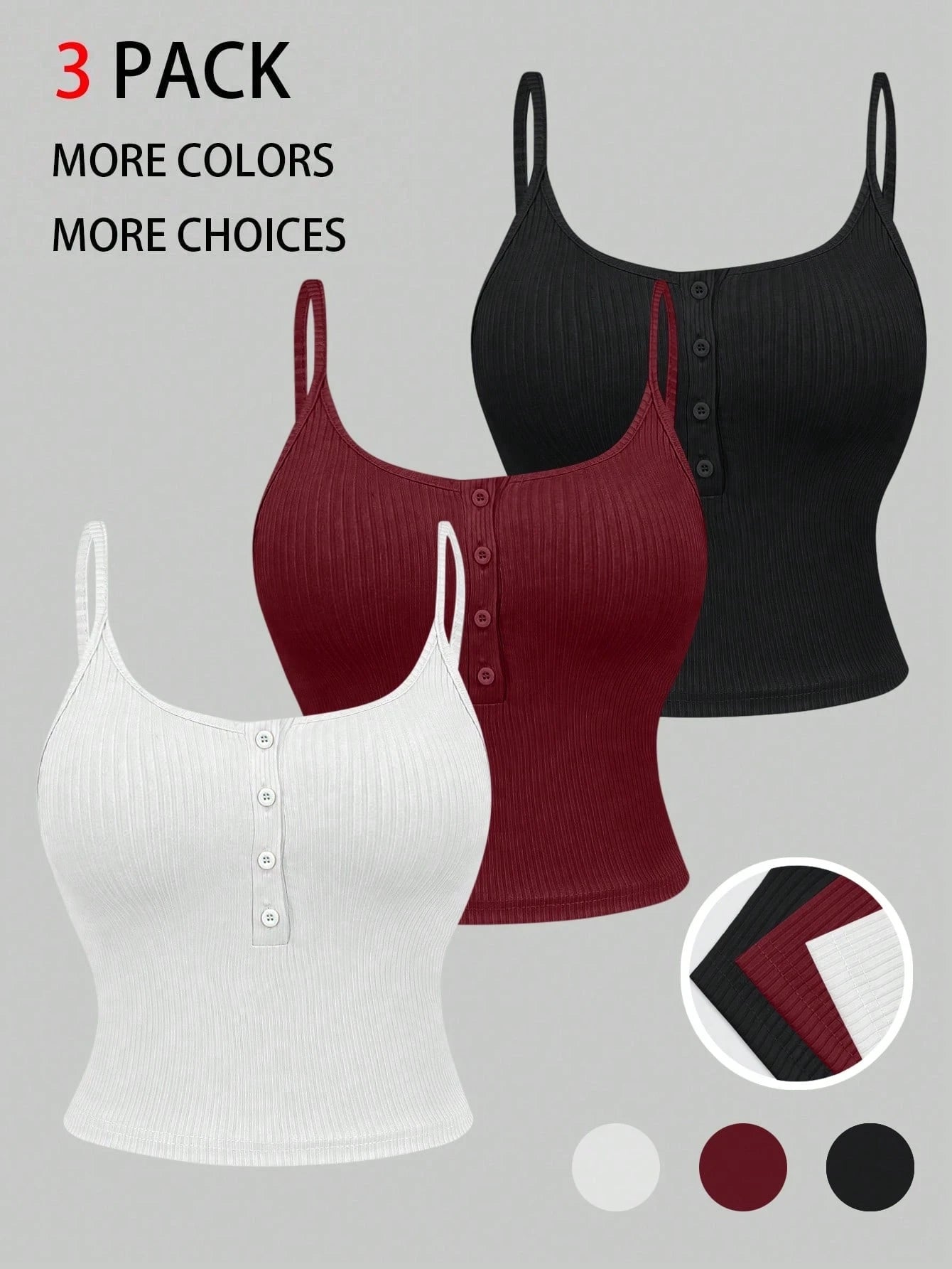 Femesol Women Summer Split Button Camisole With Multiple Colors Set