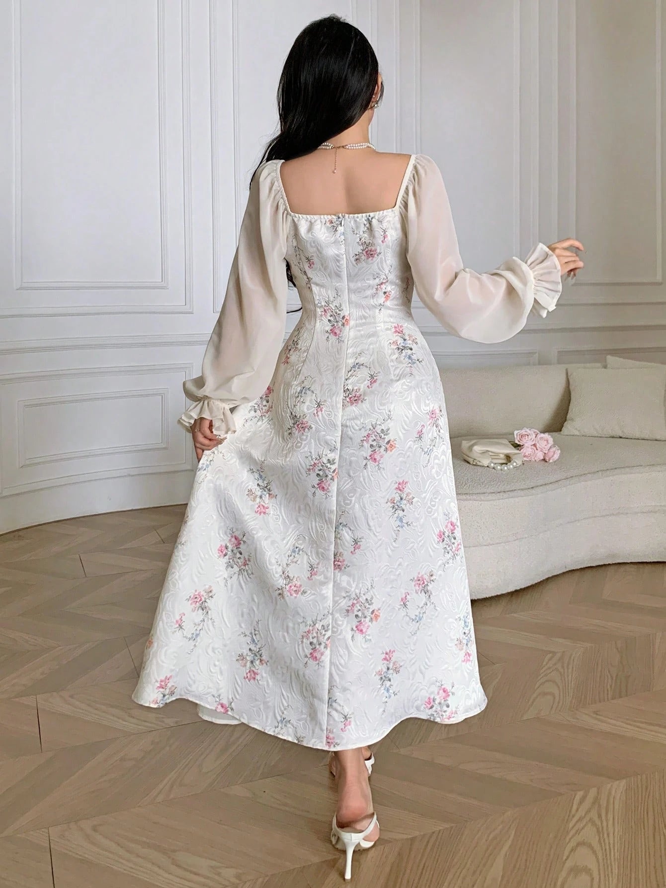 Feyla Elegant Printed Puff Sleeve Women Dress Long Floral Tea Party Valentine's Day Holiday Outfits Spring Clothes Summer Outfit For