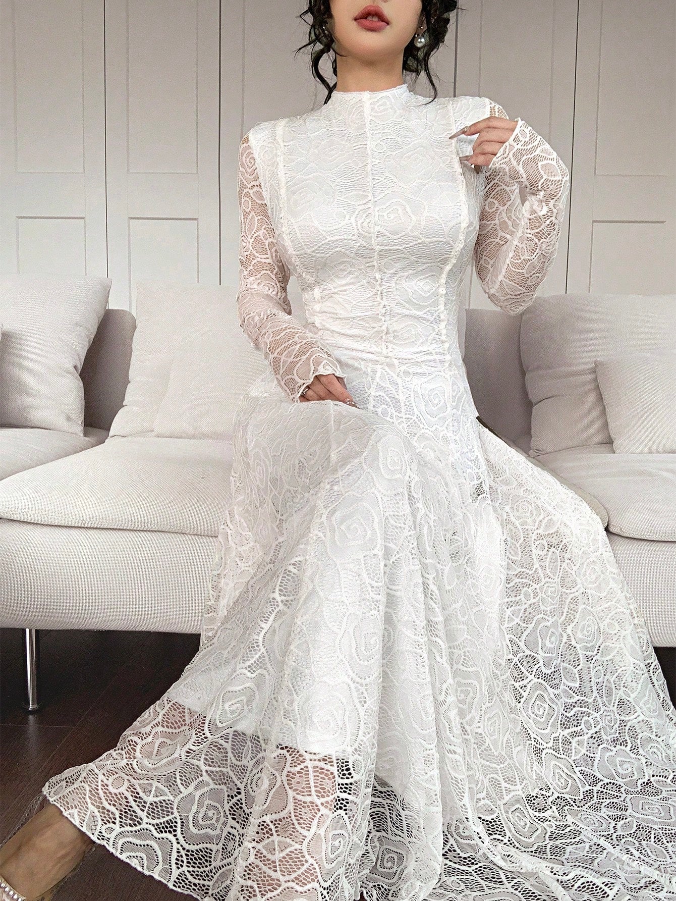 Feyla Elegant White Lace Dress For Women,Dresses For Women Elegant