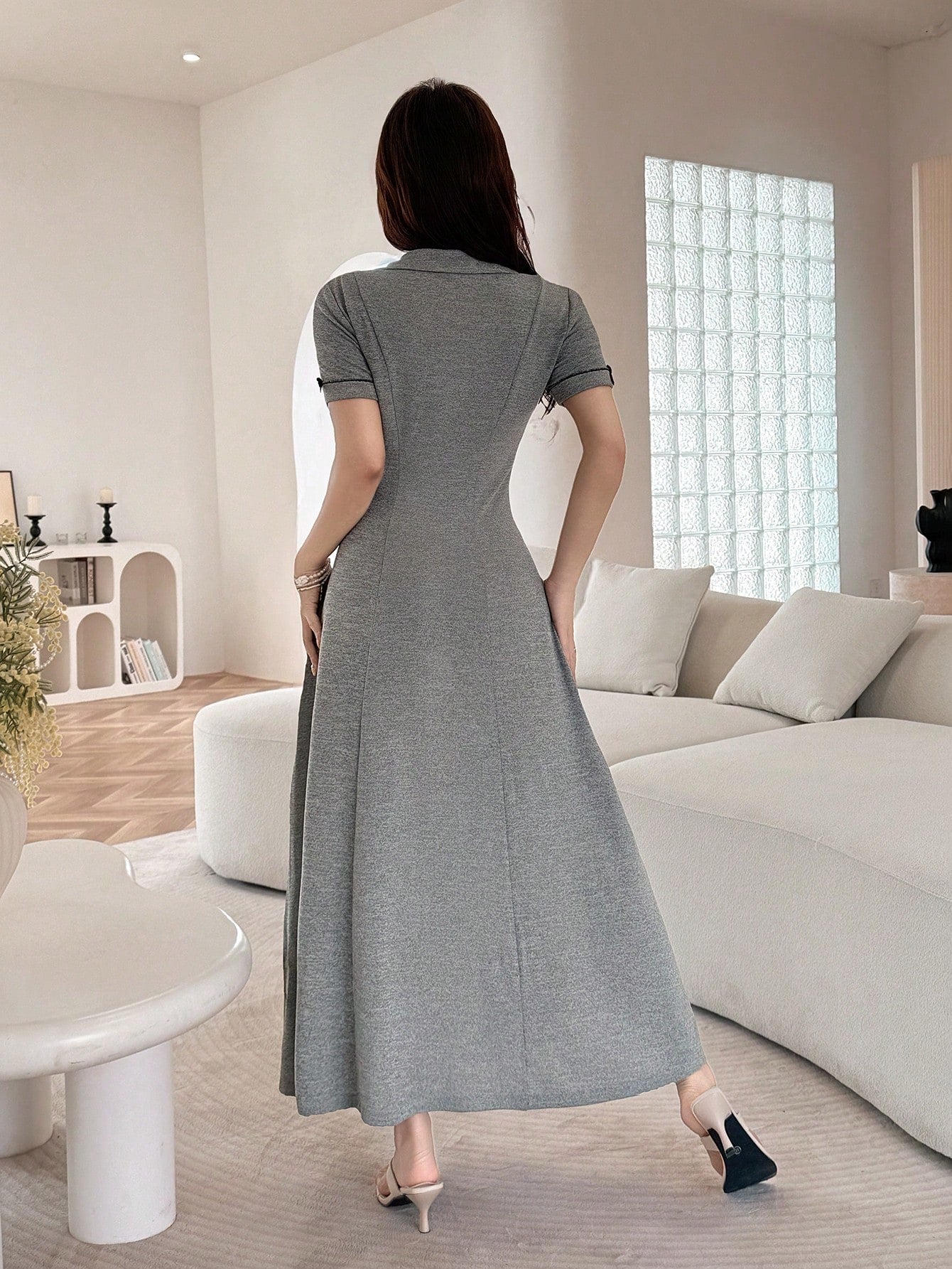 Feyla Women's Fashionable Elegant Cute Bow Zip-Up Waist Cinched Mid-Length Dress Date Night Shades Of Brown Summer