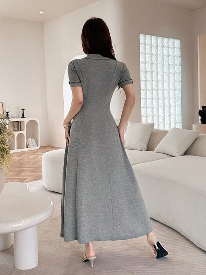 Feyla Women's Fashionable Elegant Cute Bow Zip-Up Waist Cinched Mid-Length Dress Date Night Shades Of Brown Summer