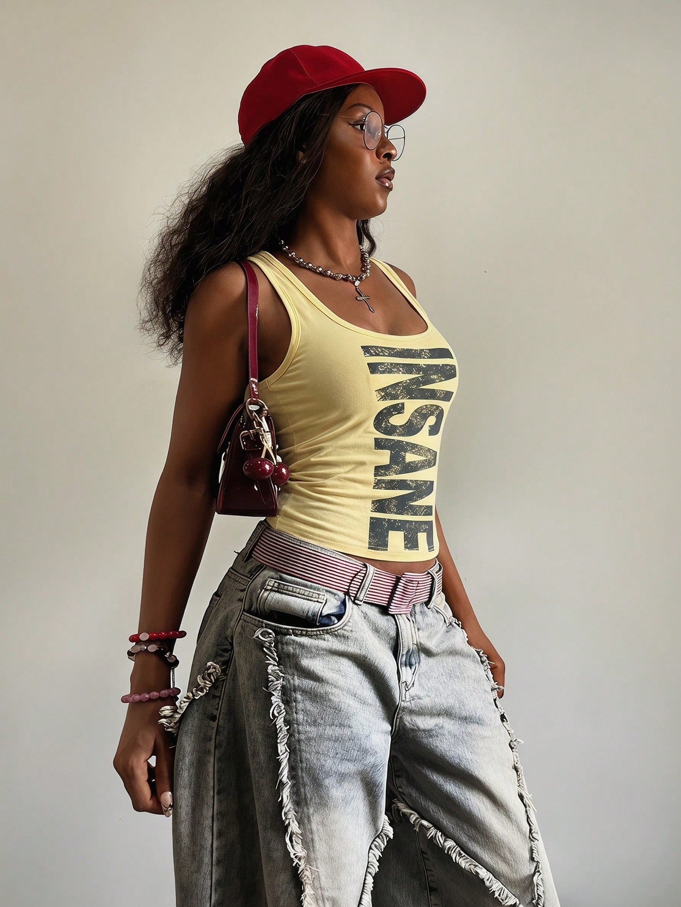 Fiercella Fiercella Women's Spring/Summer U-Neck White Wasteland Style Print Fitted Comfortable Streetwear Y2K Hot Girl Rock Sexy Tank Top
