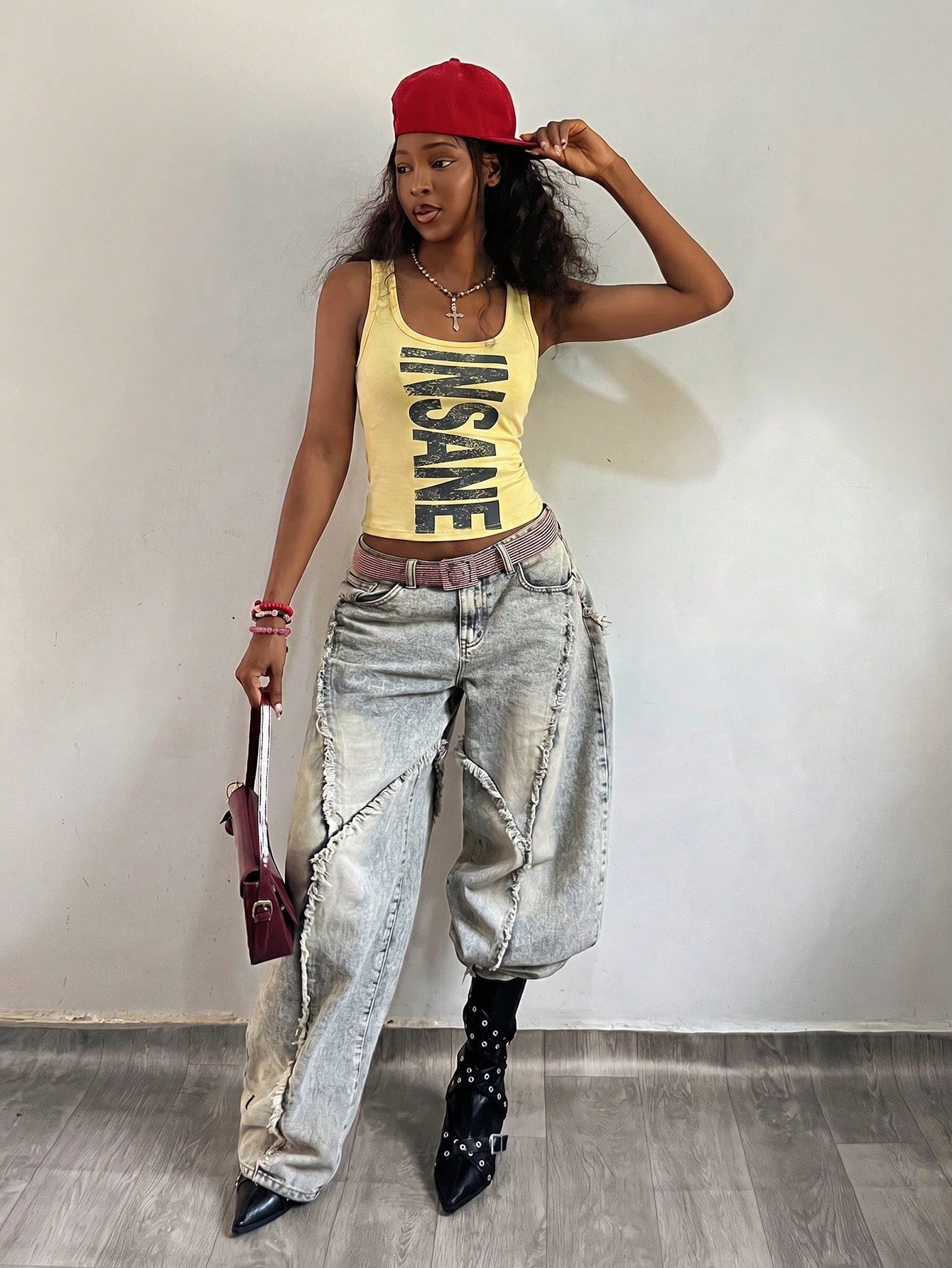 Fiercella Fiercella Women's Spring/Summer U-Neck White Wasteland Style Print Fitted Comfortable Streetwear Y2K Hot Girl Rock Sexy Tank Top