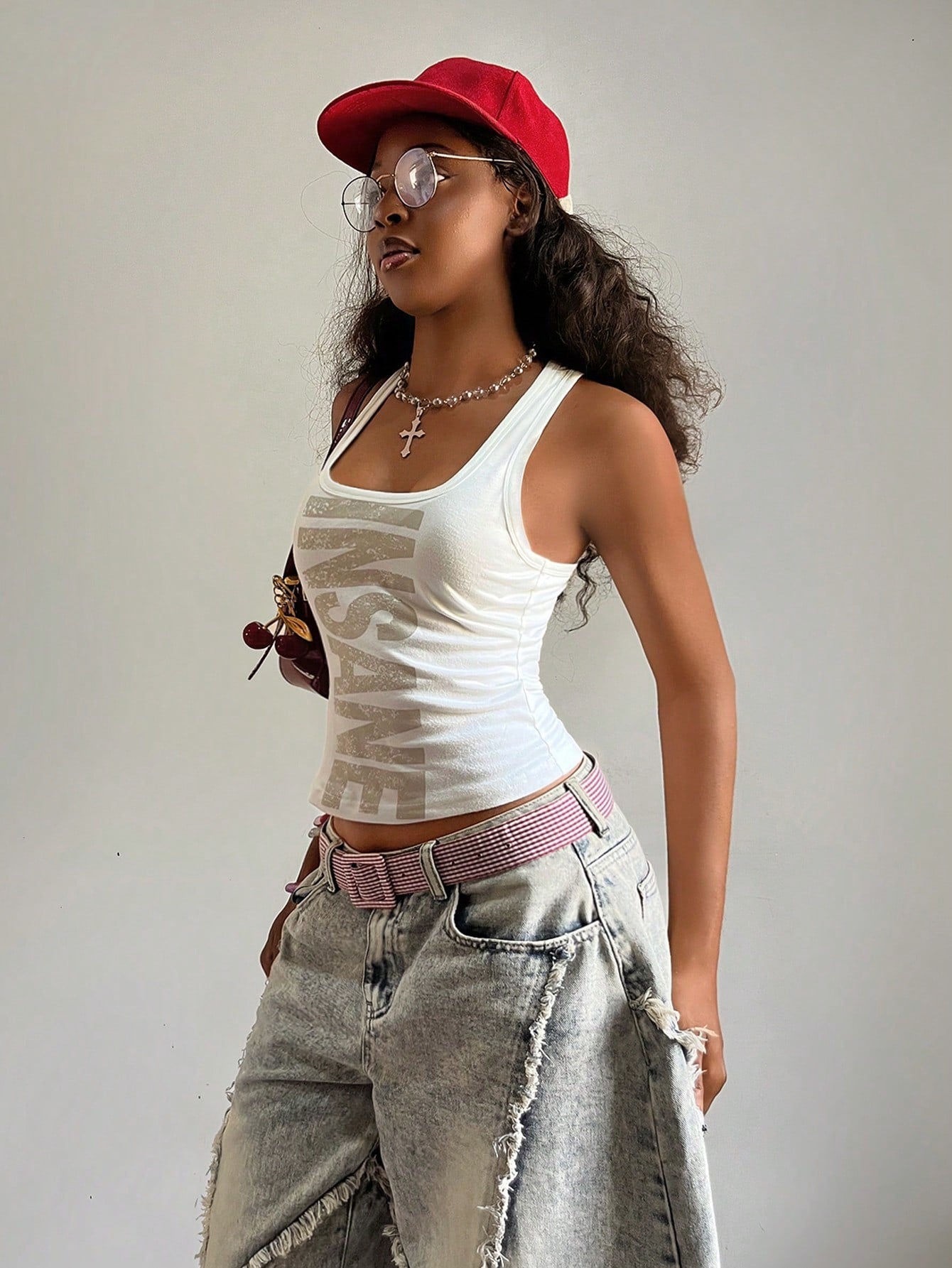 Fiercella Fiercella Women's Spring/Summer U-Neck White Wasteland Style Print Fitted Comfortable Streetwear Y2K Hot Girl Rock Sexy Tank Top