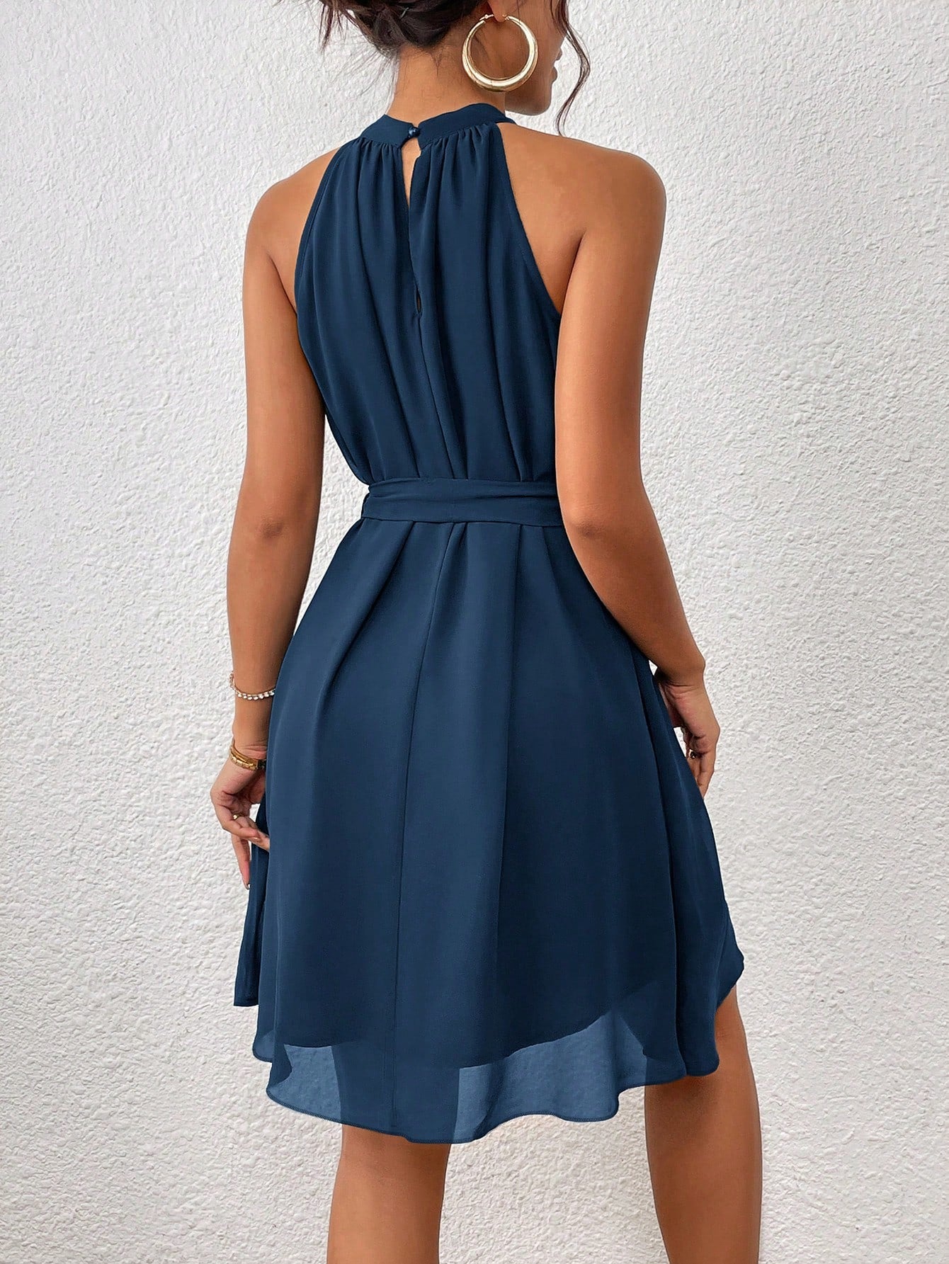 Firerie Solid Belted Halter Dress,Summer Dresses For Women,Tea Party Dress