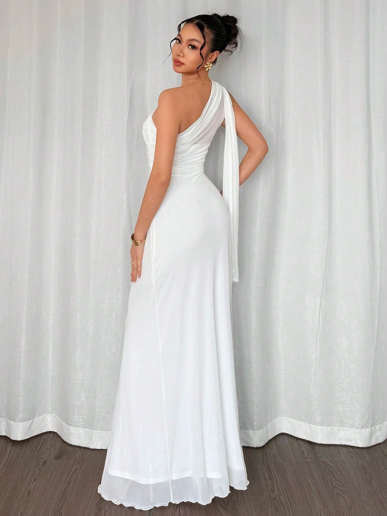 Firerie White Summer Elegant Romantic Wedding Dinner Formal Guest Ladies Asymmetrical Shoulder Hip Fishtail Dress Beach Boho Fairy Style Graduation Party