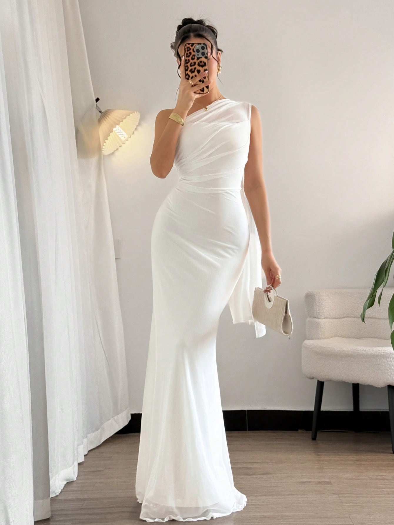Firerie White Summer Elegant Romantic Wedding Dinner Formal Guest Ladies Asymmetrical Shoulder Hip Fishtail Dress Beach Boho Fairy Style Graduation Party