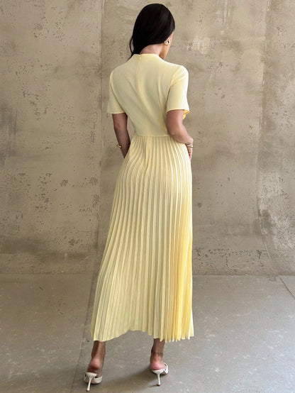 Firerie Women's Elegant Wedding Teachers' Day Brunch Tea Party Everyday Wear Pale Yellow Dress With Draped Asymmetrical Hem And Pleated Details Summer