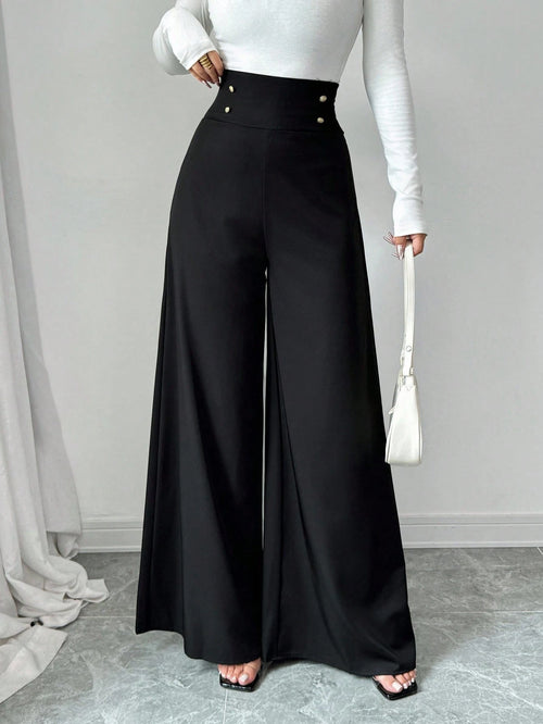 Firerie Women's Minimalist Classy Elegant High-Waisted Slimming Black Wide Leg Pants For Work Dinner,Office Work Wear Teachers' Day Summer