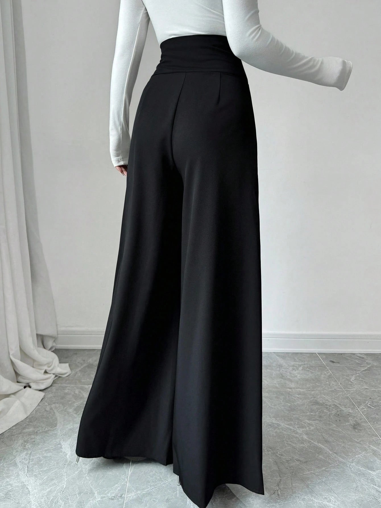 Firerie Women's Minimalist Classy Elegant High-Waisted Slimming Black Wide Leg Pants For Work Dinner,Office Work Wear Teachers' Day Summer