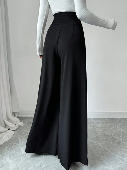 Firerie Women's Minimalist Classy Elegant High-Waisted Slimming Black Wide Leg Pants For Work Dinner,Office Work Wear Teachers' Day Summer