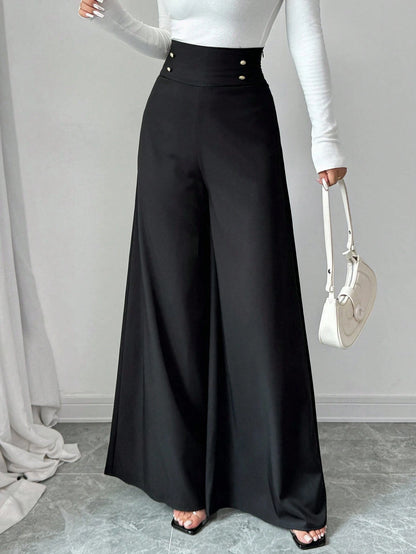 Firerie Women's Minimalist Classy Elegant High-Waisted Slimming Black Wide Leg Pants For Work Dinner,Office Work Wear Teachers' Day Summer
