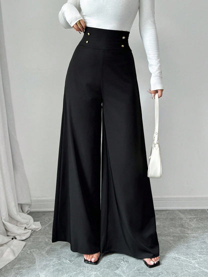 Firerie Women's Minimalist Classy Elegant High-Waisted Slimming Black Wide Leg Pants For Work Dinner,Office Work Wear Teachers' Day Summer
