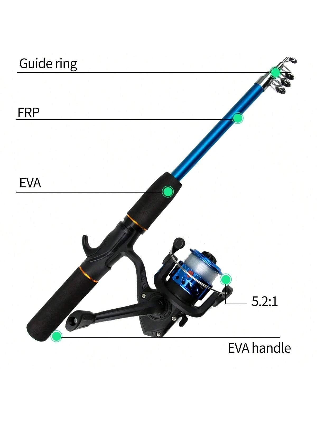 Fishing Starter Pole Set- Portable Telescopic 1.5M/4.92ft Fishing Rod Spincast Reel Combos Hooks- Perfect For Beginner Youth