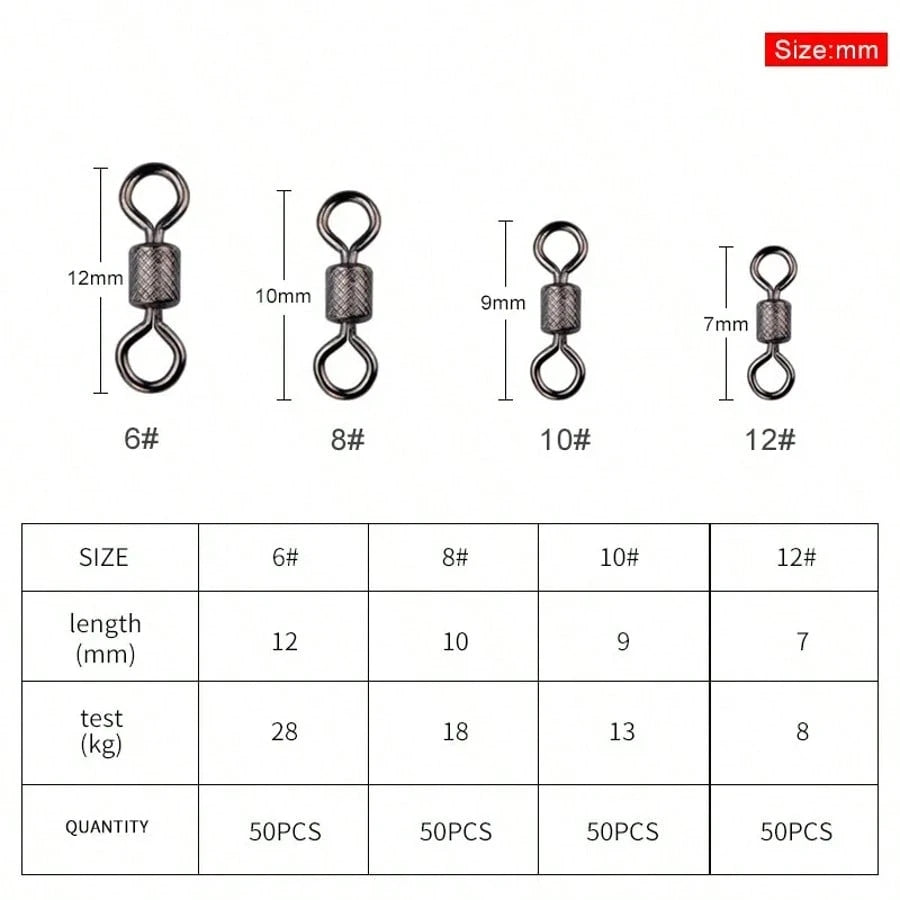 Fishing Swivels Ball Bearing Swivel 50PCS/Lot With Snap Solid Rings Rolling Swivel For Carp Fishing Accessories