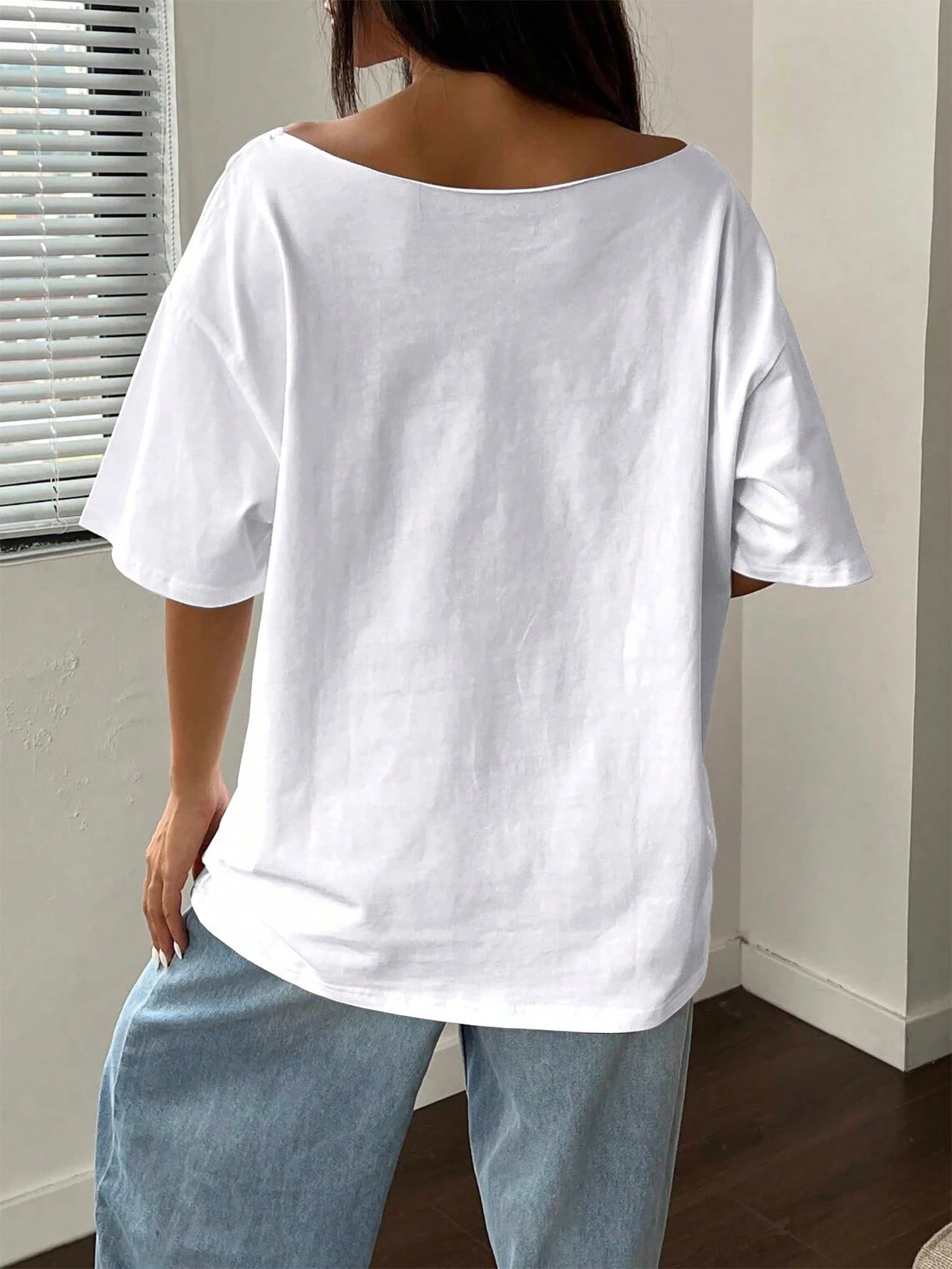 Flirla Oversized Y2K Sea Creature Print Asymmetric Neck Loose T-Shirt, Plus Size Summer Short Sleeve Yellow Tee