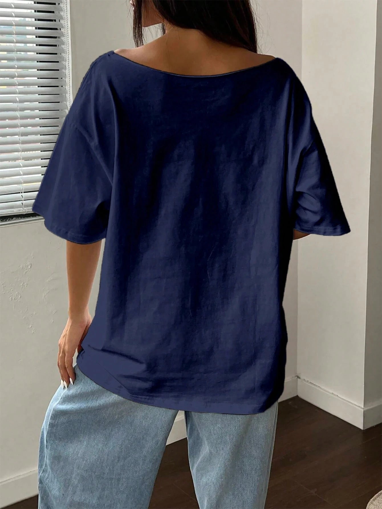 Flirla Oversized Y2K Sea Creature Print Asymmetric Neck Loose T-Shirt, Plus Size Summer Short Sleeve Yellow Tee