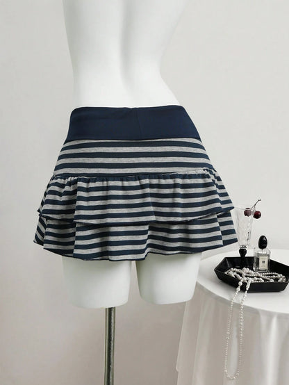 Flirla Women's Sporty Mini Navy Blue Skirt, Versatile Casual Skirt Suitable For School Style And Back-To-School School Autumn