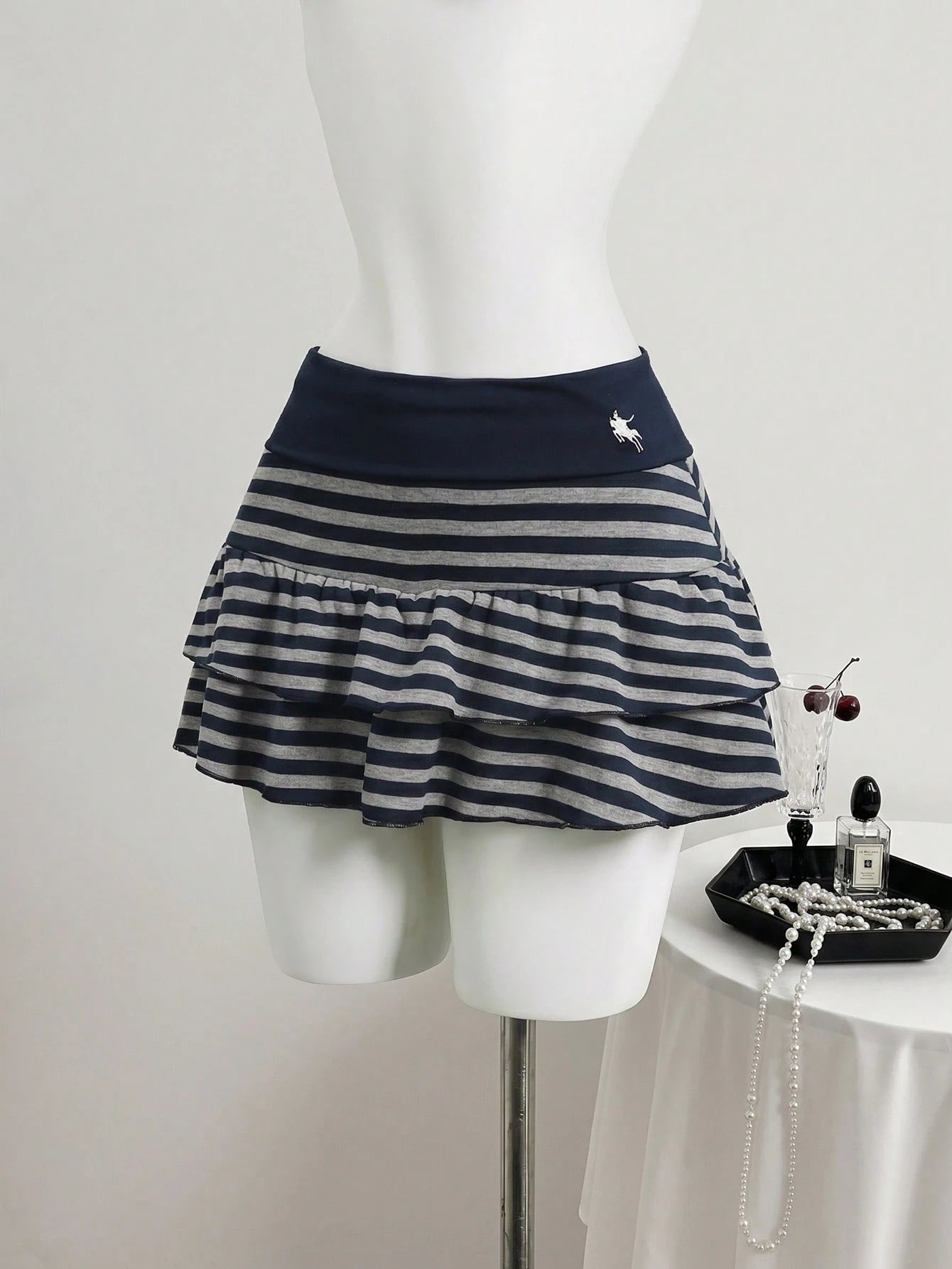 Flirla Women's Sporty Mini Navy Blue Skirt, Versatile Casual Skirt Suitable For School Style And Back-To-School School Autumn