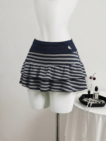 Flirla Women's Sporty Mini Navy Blue Skirt, Versatile Casual Skirt Suitable For School Style And Back-To-School School Autumn