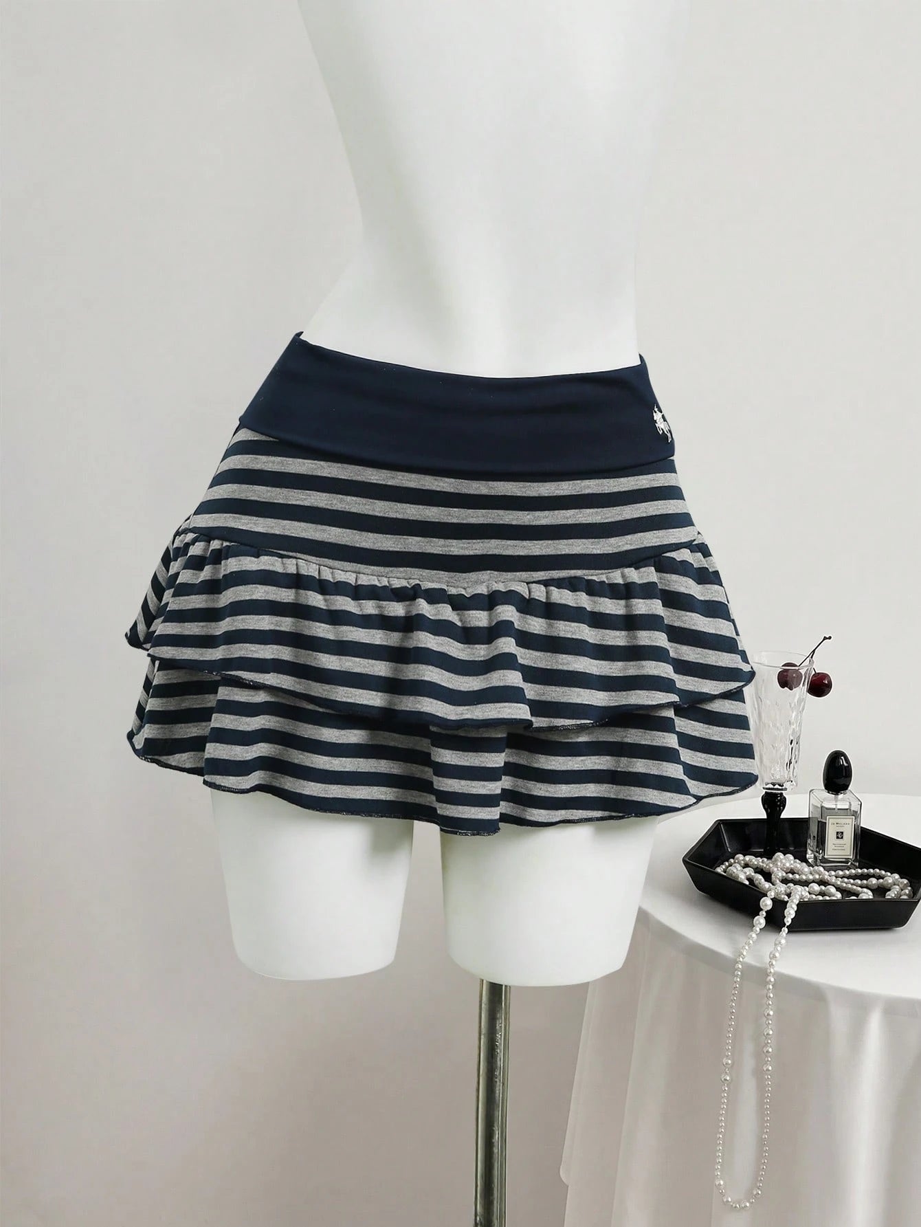 Flirla Women's Sporty Mini Navy Blue Skirt, Versatile Casual Skirt Suitable For School Style And Back-To-School School Autumn