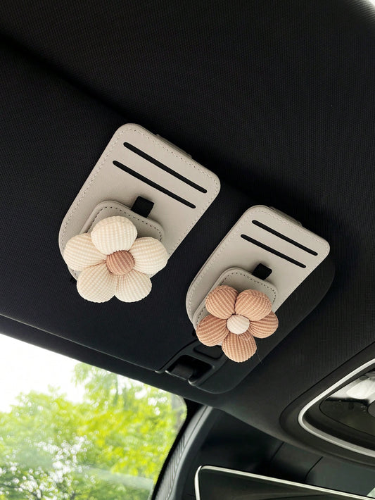Floral Car Sun Visor Clip, Multi-Function Card Holder, Car Interior Accessories, Fashion Glasses/Eyeglasses Storage Card Clip
