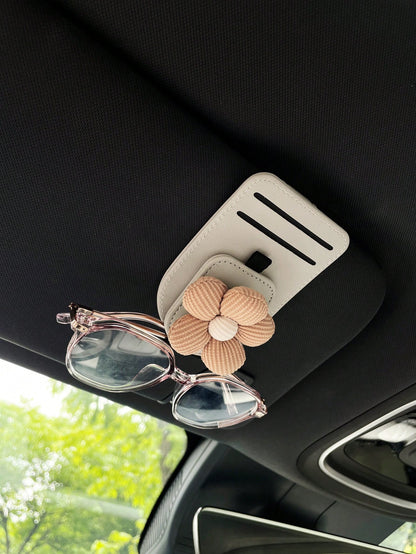 Floral Car Sun Visor Clip, Multi-Function Card Holder, Car Interior Accessories, Fashion Glasses/Eyeglasses Storage Card Clip