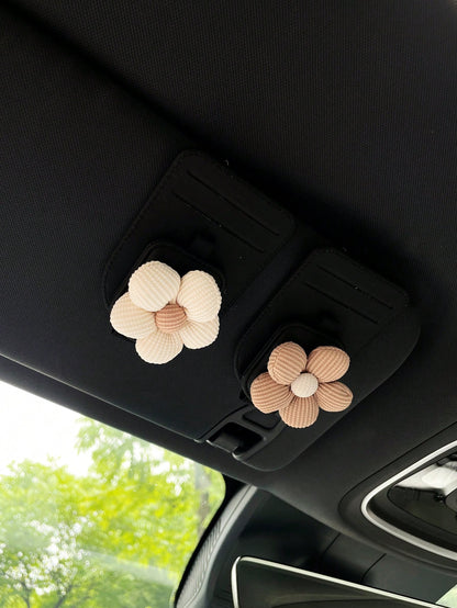 Floral Car Sun Visor Clip, Multi-Function Card Holder, Car Interior Accessories, Fashion Glasses/Eyeglasses Storage Card Clip