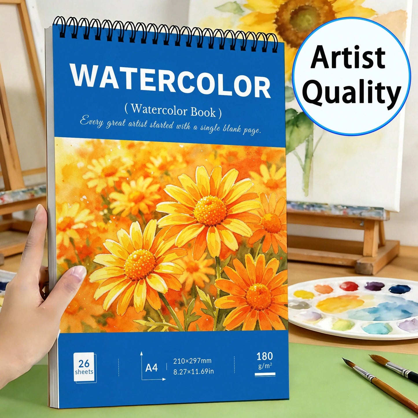 Floral Watercolor Painting Book 180gsm Thick Watercolor Paper Pad 26 Pages Spiral Bound Cute Flower Cover Sketch Notebook Acid-Free Watercolor Painting Workbook For Students Beginners Artists Travel P