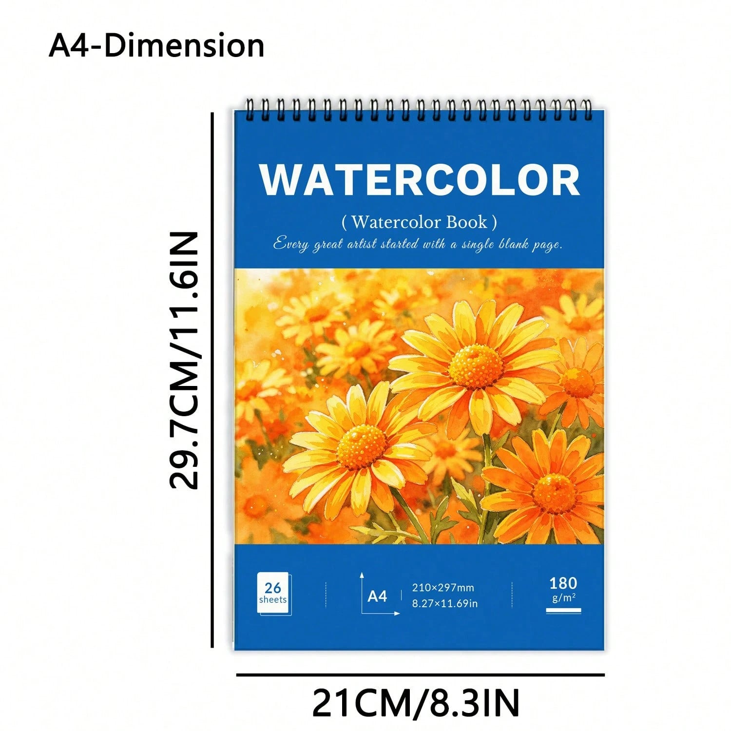 Floral Watercolor Painting Book 180gsm Thick Watercolor Paper Pad 26 Pages Spiral Bound Cute Flower Cover Sketch Notebook Acid-Free Watercolor Painting Workbook For Students Beginners Artists Travel P