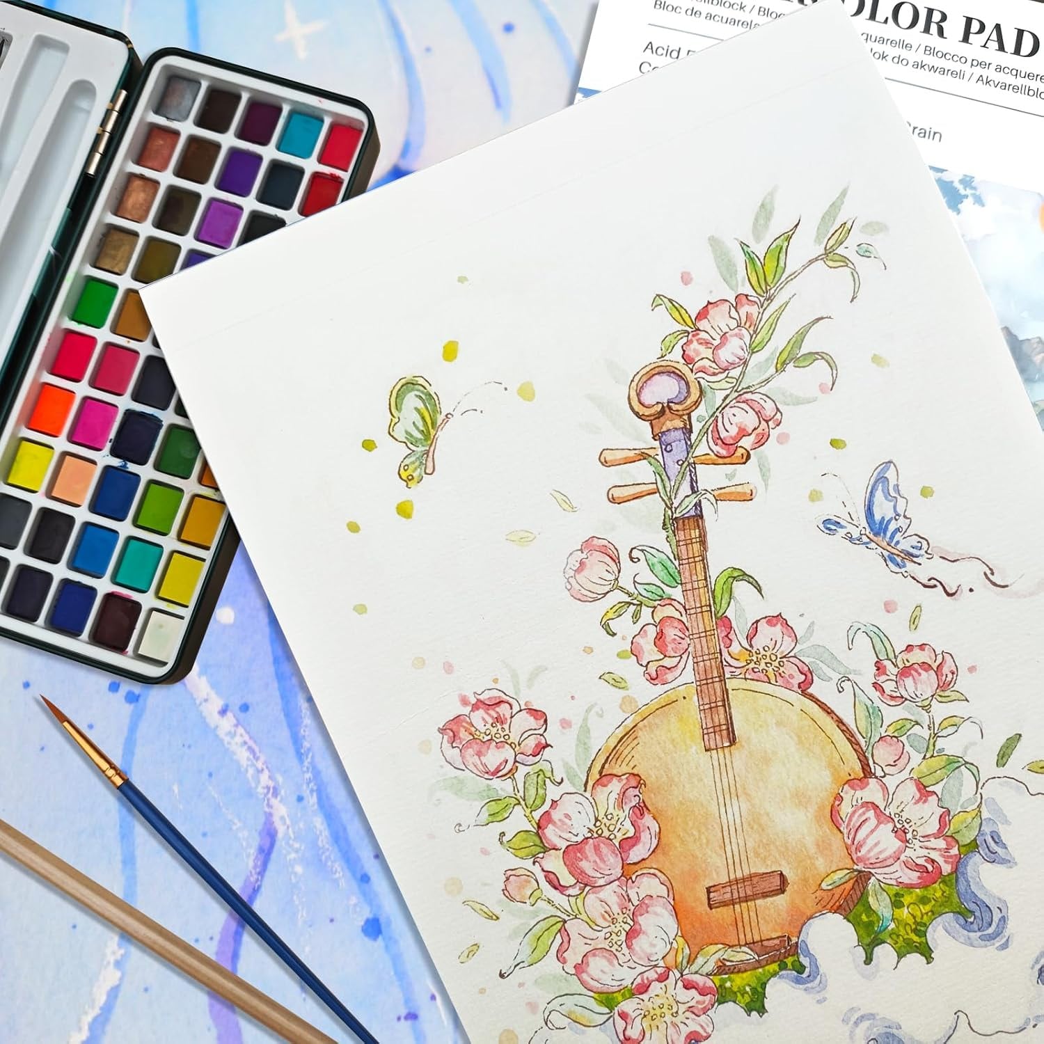 Floral Watercolor Painting Book 180gsm Thick Watercolor Paper Pad 26 Pages Spiral Bound Cute Flower Cover Sketch Notebook Acid-Free Watercolor Painting Workbook For Students Beginners Artists Travel P
