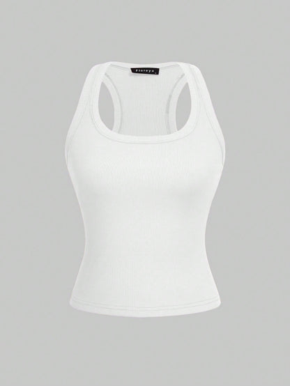 Floreya Square Neck Camisole Top For Women, Casual Slim Fit Sleeveless Crop Top, Versatile For Summer, Autumn & Spring White, Clean Girl Aesthetic