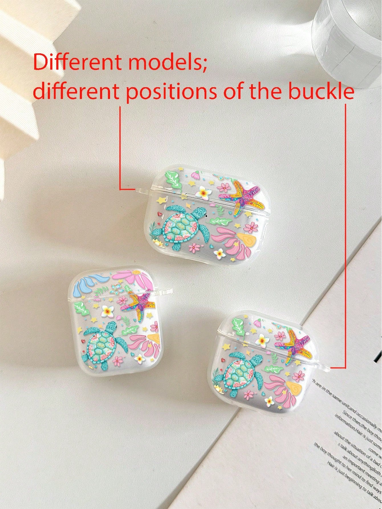 Flower Turtle Painted Transparent Bluetooth Earphone Case With Attached Bracelet, Fashionable Protective Cover For S4, Apple Wireless Bluetooth Earphone Shell, Glossy Pro2 Full Coverage Pods 31/2/3 Ge