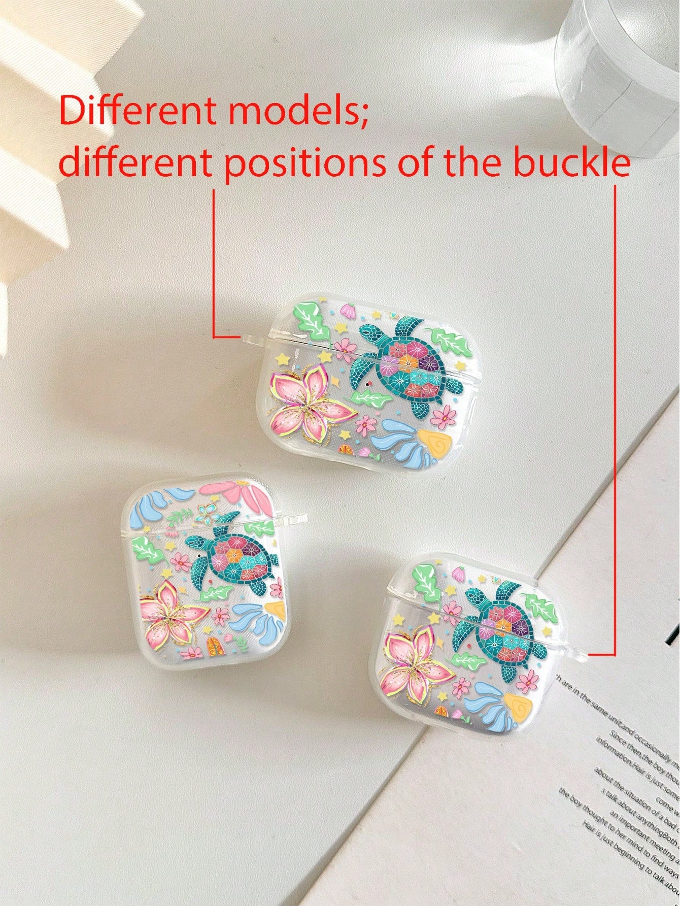 Flower Turtle Painted Transparent Bluetooth Earphone Case With Attached Bracelet, Fashionable Protective Cover For S4, Apple Wireless Bluetooth Earphone Shell, Glossy Pro2 Full Coverage Pods 31/2/3 Ge