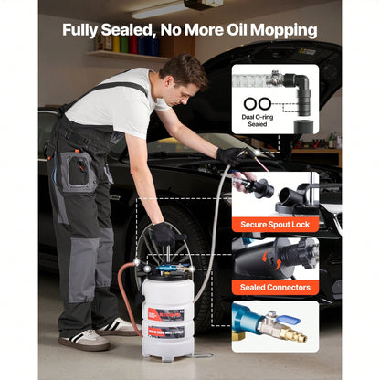 Fluid Extractor, 9.5 L Capacity, Pneumatic/Manual Vacuum Oil Extractor Pump With 59 In Long Horse & Three 47 In Extension Tubes, Oil Change Pump With PE Tank For Cars, Lawn Mowers, Boats