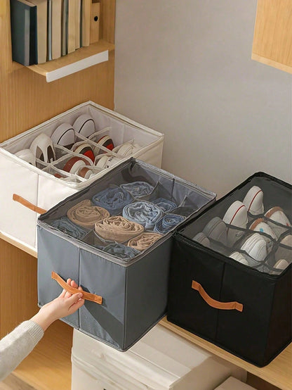 Foldable Fabric Shoe Box, Holds Up To 12 Or 16 Pairs Of Shoes, Large Capacity Fabric Shoe Box With Lid, Adjustable Dividers, Transparent Cover, Waterproof And Dustproof, Foldable Storage, Multi-Functi