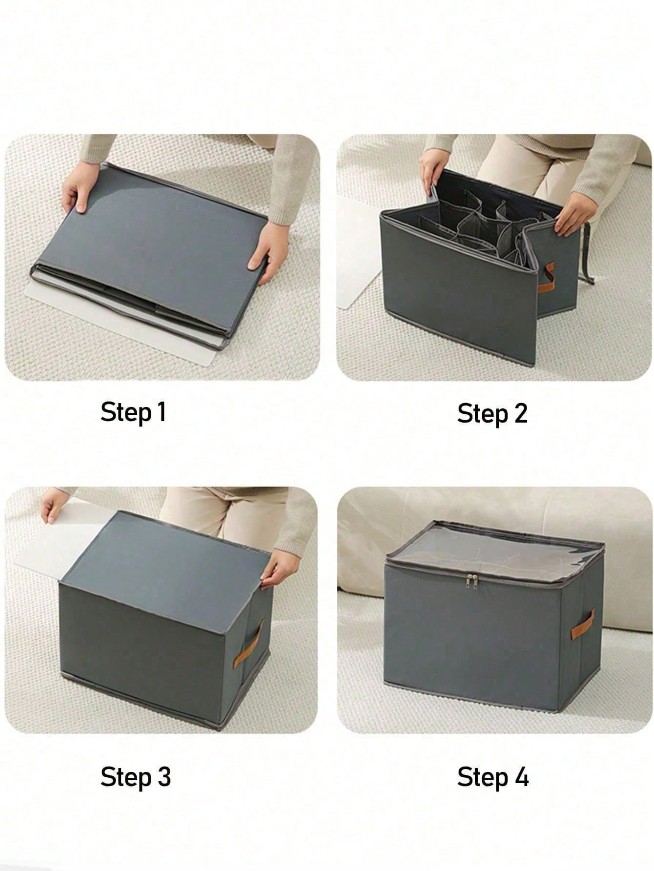 Foldable Fabric Shoe Box, Holds Up To 12 Or 16 Pairs Of Shoes, Large Capacity Fabric Shoe Box With Lid, Adjustable Dividers, Transparent Cover, Waterproof And Dustproof, Foldable Storage, Multi-Functi