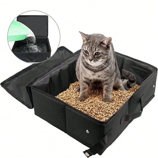 Foldable Oxford Cloth Cat Litter Box, Waterproof Portable Travel Cat Toilet With Lid, Front In Top Out, Odor Control, Scratch Resistant, Easy Clean For Outdoor & Car Use