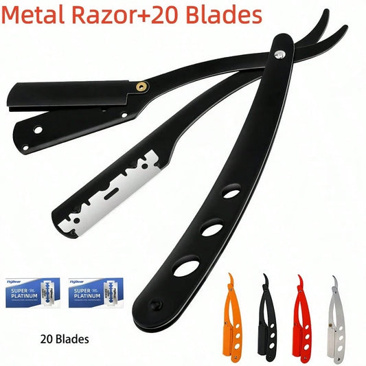 Foldable Razor Old-Fashioned Razor Manual Shaver For Men And Women Shaving Face Scraper Barber Shaving Artifact Beard Blade 1 Handle+20 Blades