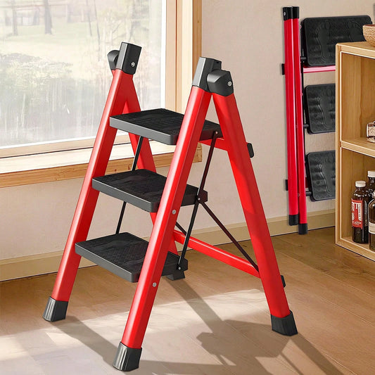 Folding 3 Step Ladder, Sturdy 330 Lbs Load Small Step Stool For Adults, Safer Full Steel Multi-Use Kitchen Ladder For Home, Closet Step Stool Ladder With Wide Pedals, Lightweight, Portable Steel Step