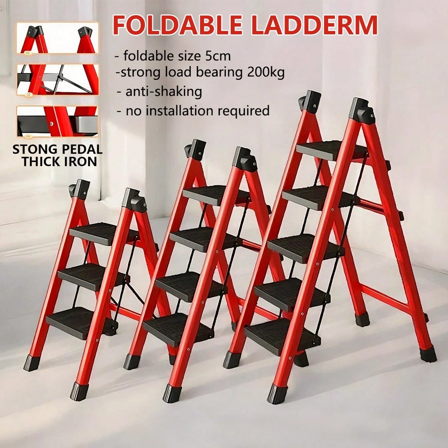 Folding 3 Step Ladder, Sturdy 330 Lbs Load Small Step Stool For Adults, Safer Full Steel Multi-Use Kitchen Ladder For Home, Closet Step Stool Ladder With Wide Pedals, Lightweight, Portable Steel Step