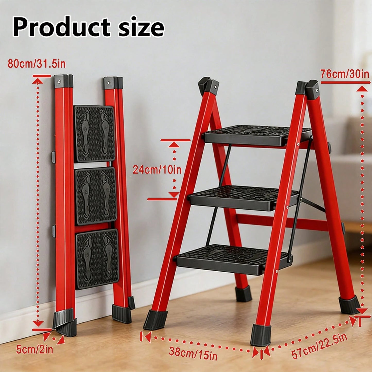 Folding 3 Step Ladder, Sturdy 330 Lbs Load Small Step Stool For Adults, Safer Full Steel Multi-Use Kitchen Ladder For Home, Closet Step Stool Ladder With Wide Pedals, Lightweight, Portable Steel Step