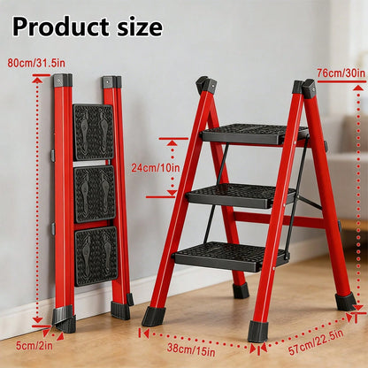 Folding 3 Step Ladder, Sturdy 330 Lbs Load Small Step Stool For Adults, Safer Full Steel Multi-Use Kitchen Ladder For Home, Closet Step Stool Ladder With Wide Pedals, Lightweight, Portable Steel Step