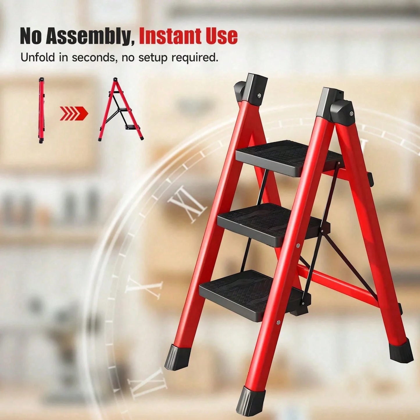 Folding 3 Step Ladder, Sturdy 330 Lbs Load Small Step Stool For Adults, Safer Full Steel Multi-Use Kitchen Ladder For Home, Closet Step Stool Ladder With Wide Pedals, Lightweight, Portable Steel Step