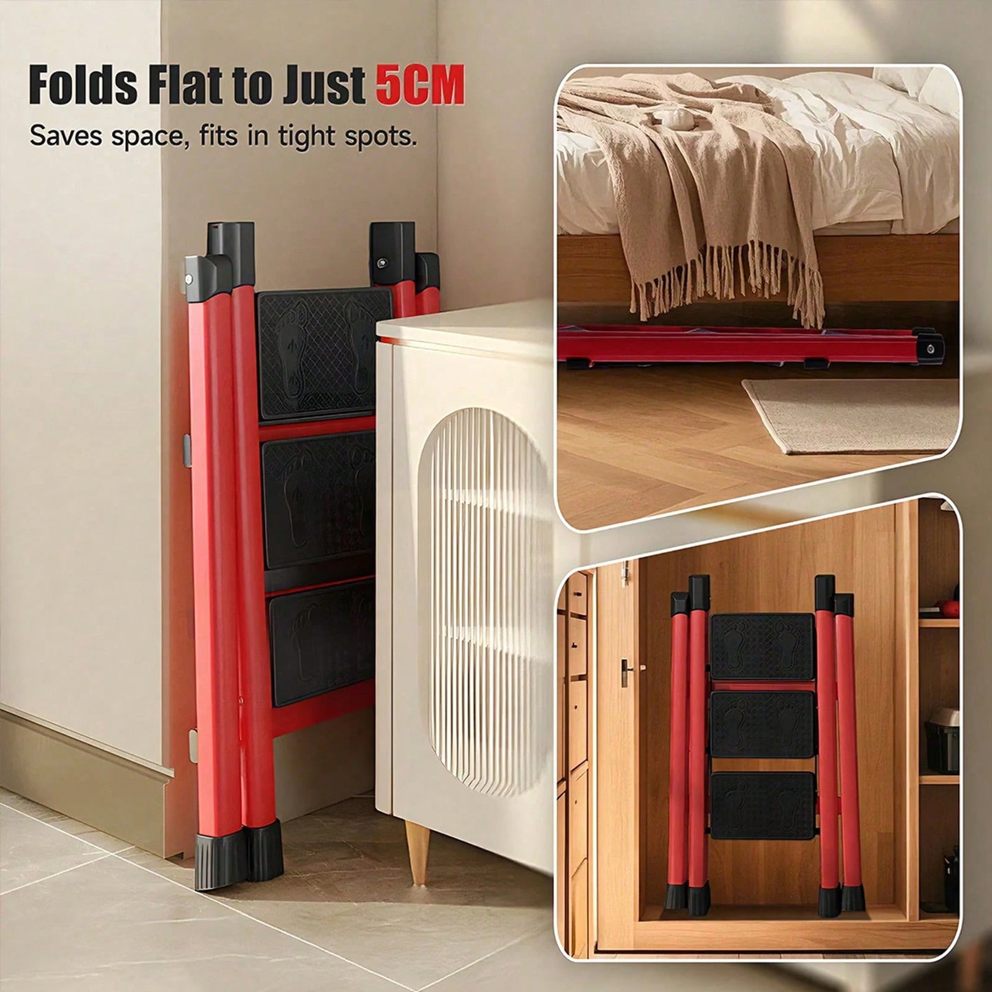 Folding 3 Step Ladder, Sturdy 330 Lbs Load Small Step Stool For Adults, Safer Full Steel Multi-Use Kitchen Ladder For Home, Closet Step Stool Ladder With Wide Pedals, Lightweight, Portable Steel Step