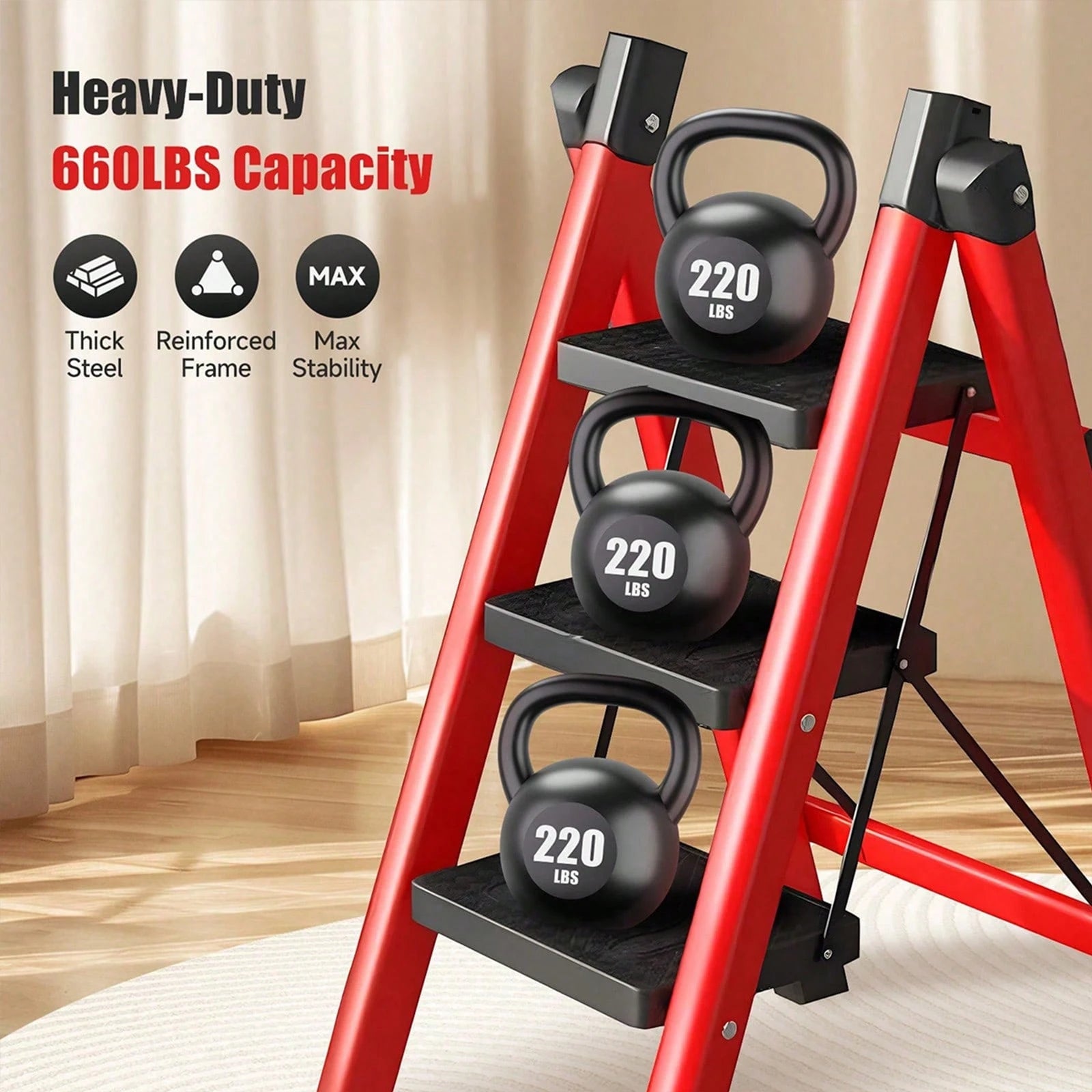 Folding 3 Step Ladder, Sturdy 330 Lbs Load Small Step Stool For Adults, Safer Full Steel Multi-Use Kitchen Ladder For Home, Closet Step Stool Ladder With Wide Pedals, Lightweight, Portable Steel Step