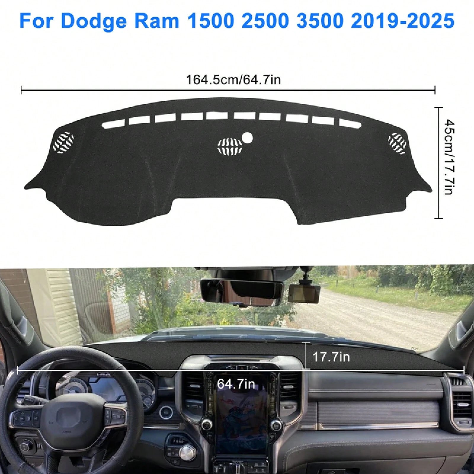 For 2019-2025 Dodge Ram 1500 2500 3500 Anti-Slip Dashboard Cover Dash Mat Carpet