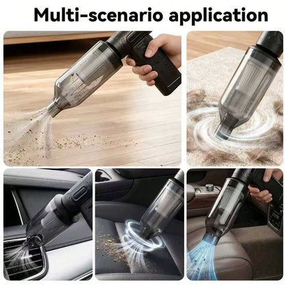 FOURQ 2-In-1 Handheld Car Vacuum Cleaner- 4000mAh High-Capacity Battery, Fast Charging, Powerful Wet/Dry Suction For Car, Home, And Pet Cleaning. Features USB-C Charging Port, Washable Filter, Low-No